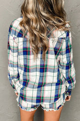 Plaid Snap Down Long Sleeve Top and Shorts Lounge Set OutfitFlow